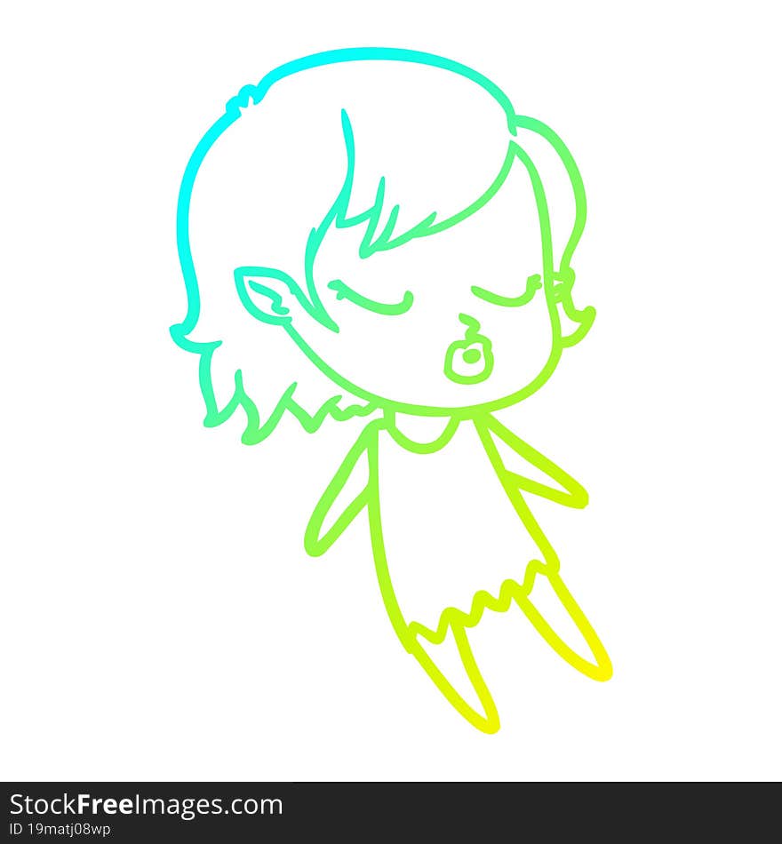 cold gradient line drawing cute cartoon vampire girl