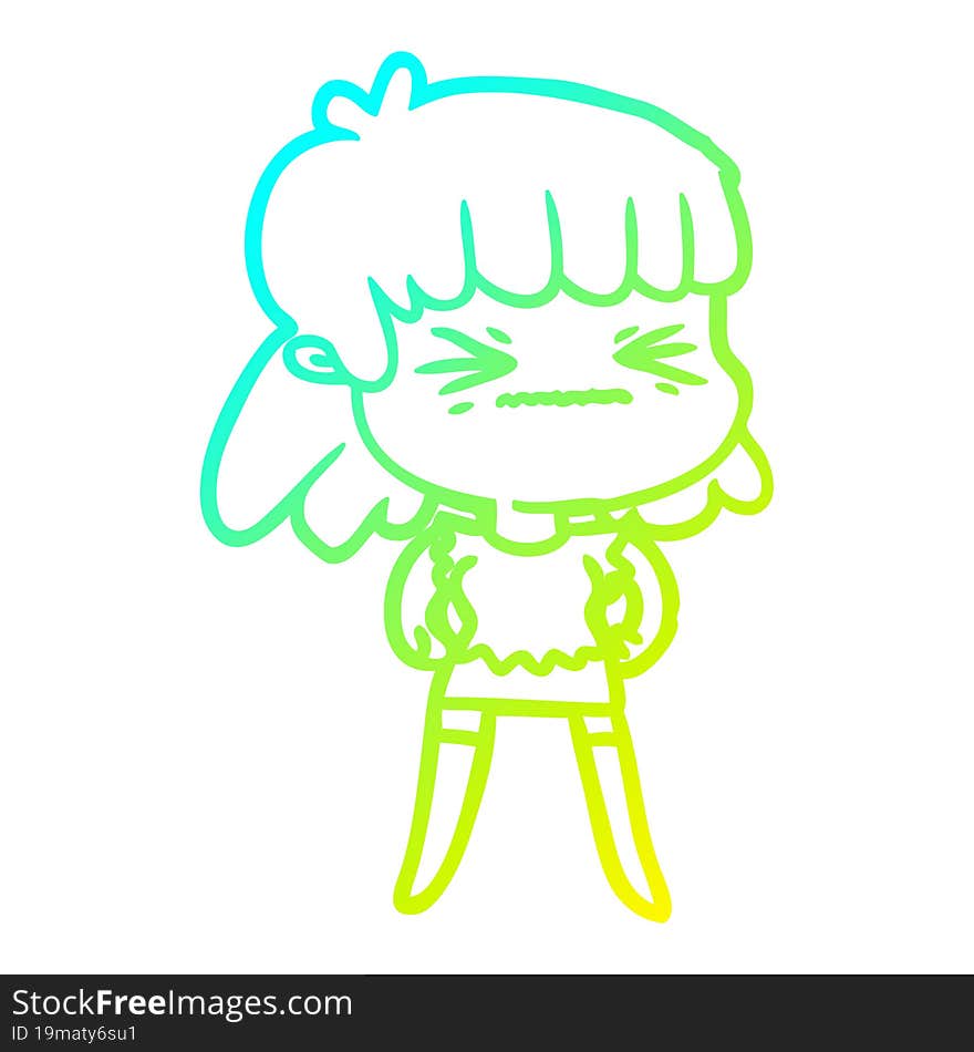 cold gradient line drawing cartoon angry girl