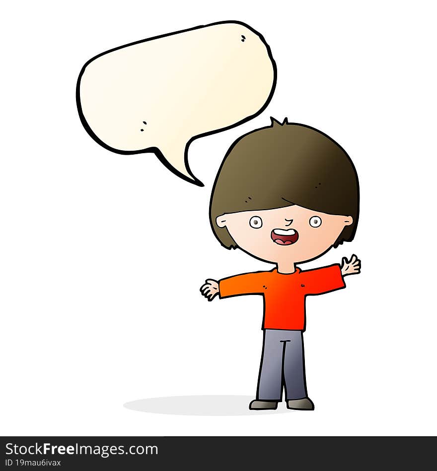 Cartoon Happy Boy With Speech Bubble