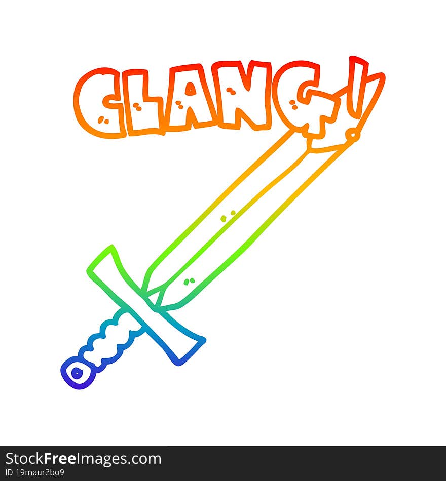 rainbow gradient line drawing cartoon clanging sword