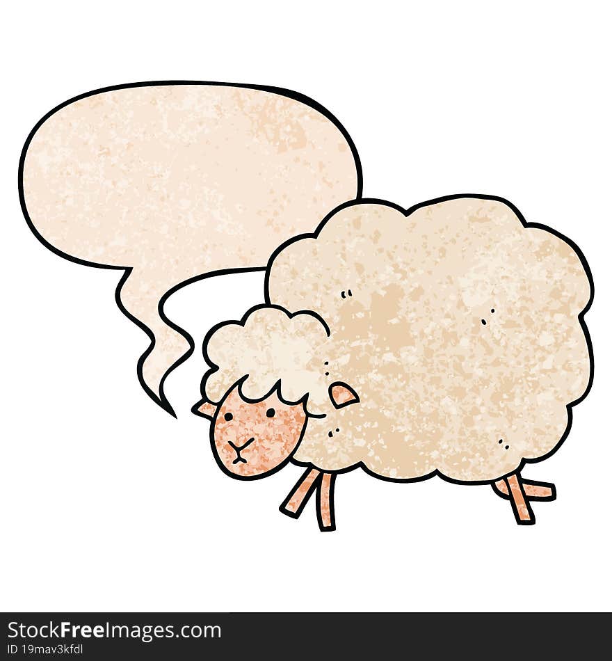 cartoon sheep and speech bubble in retro texture style