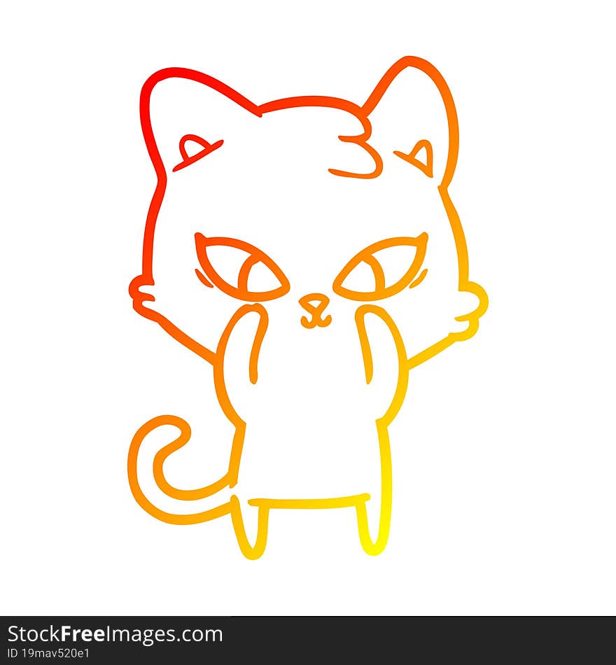 warm gradient line drawing of a cute cartoon cat