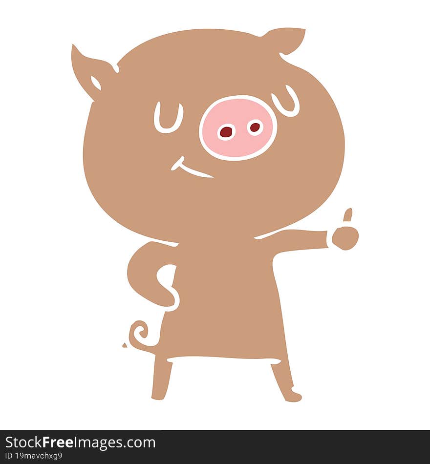 happy flat color style cartoon pig