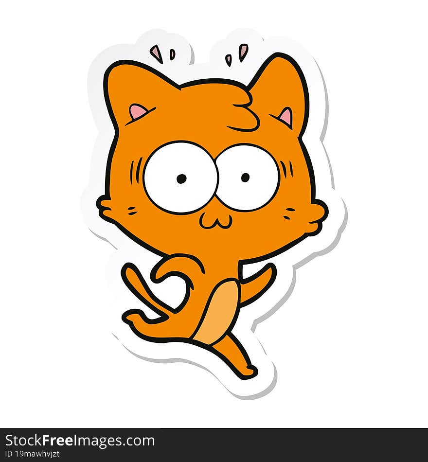 Sticker Of A Cartoon Surprised Cat Running