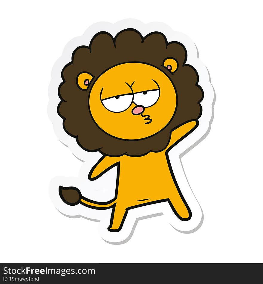 sticker of a cartoon tired lion