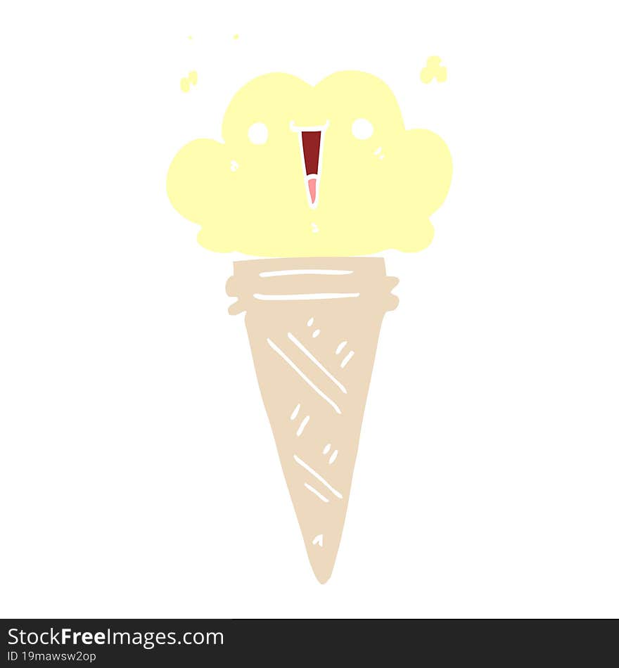 flat color style cartoon ice cream with face