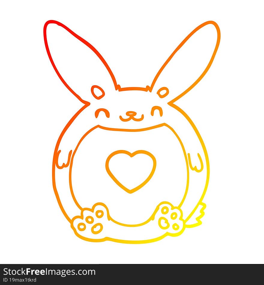 warm gradient line drawing cartoon rabbit with love heart