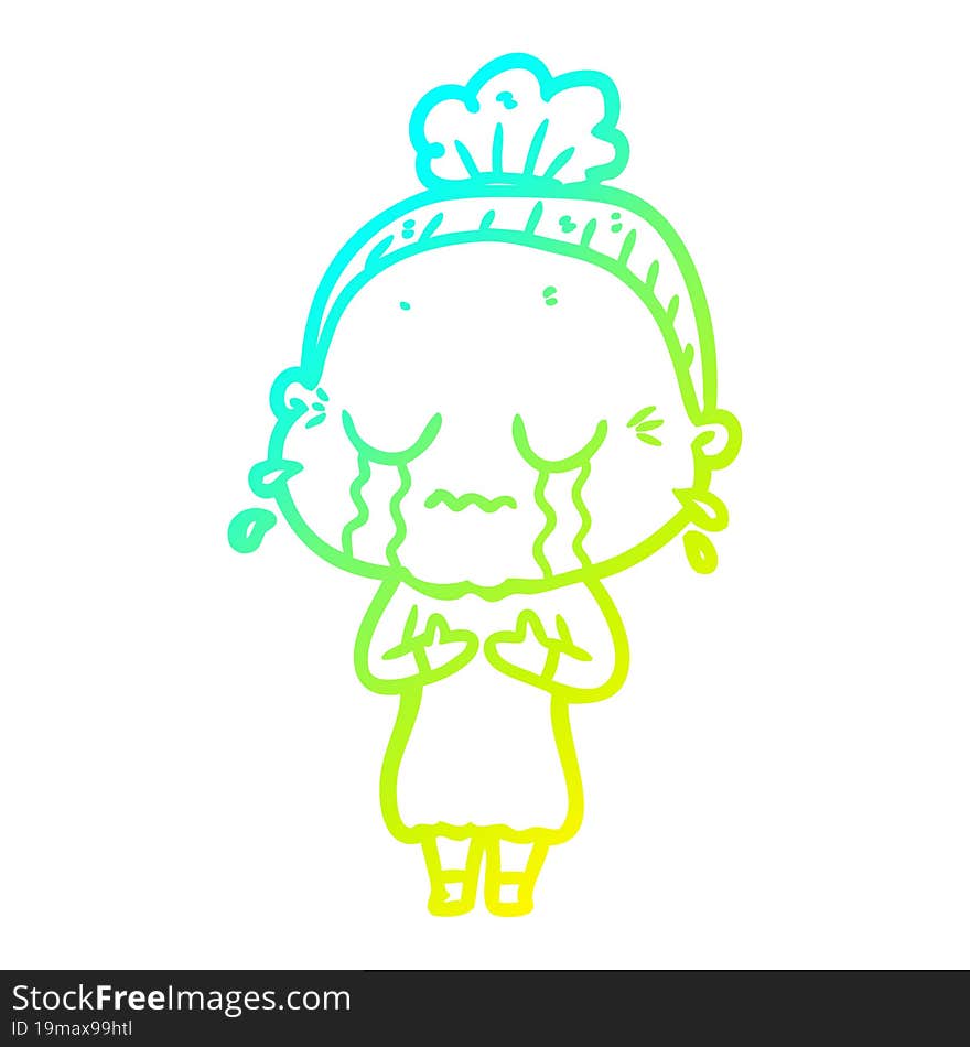 Cold Gradient Line Drawing Cartoon Crying Old Lady