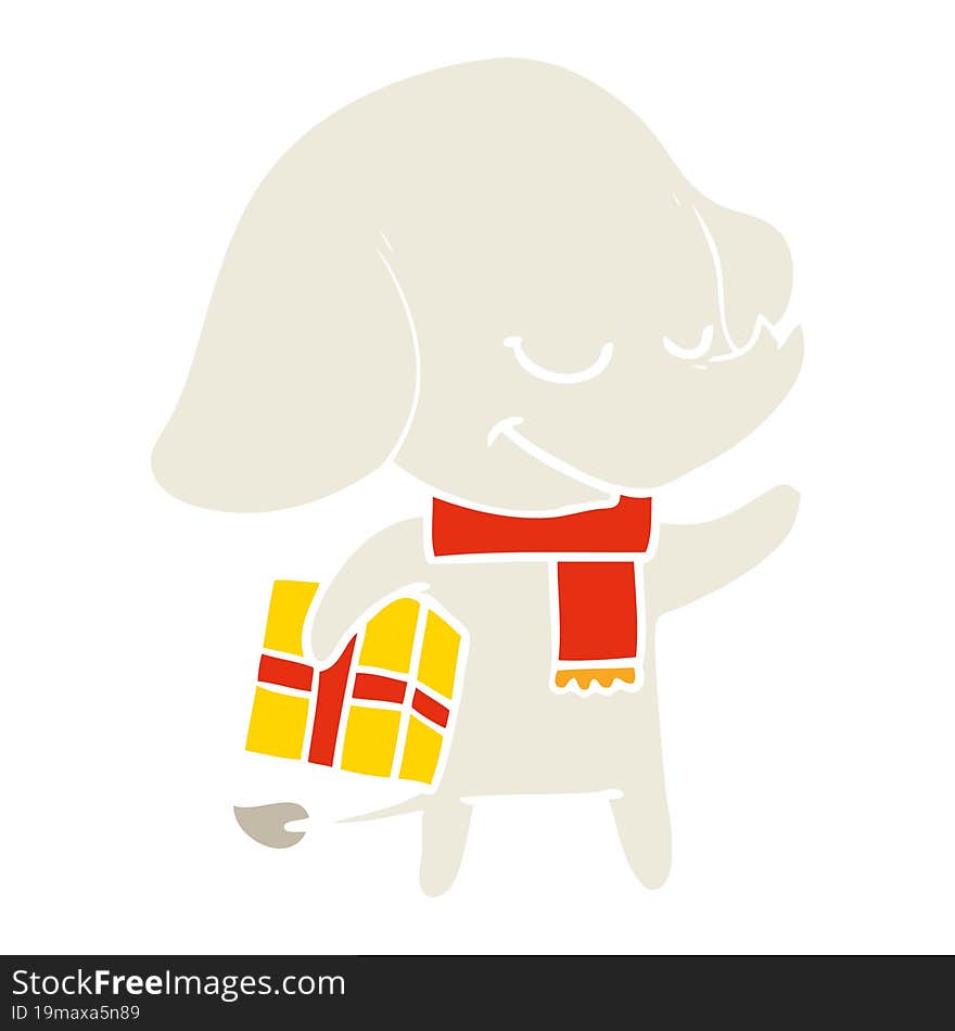 flat color style cartoon christmas elephant