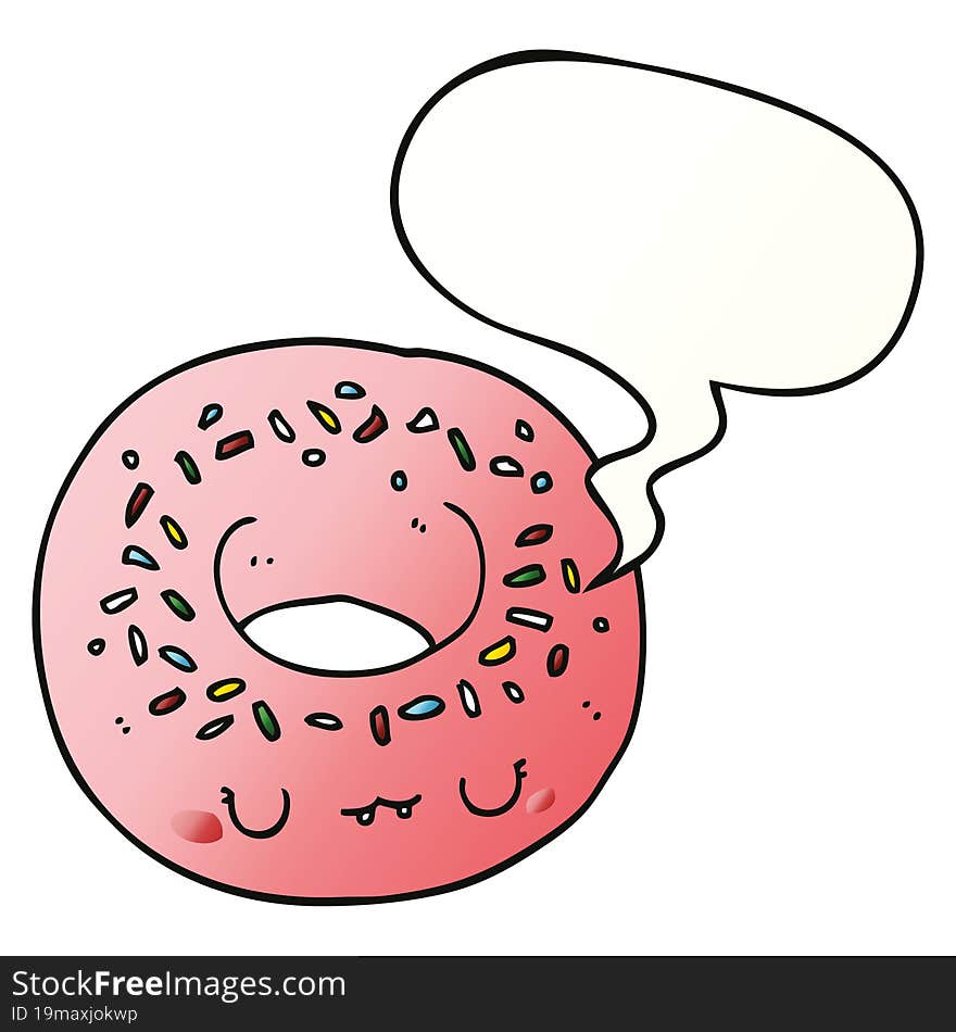 cartoon donut and speech bubble in smooth gradient style