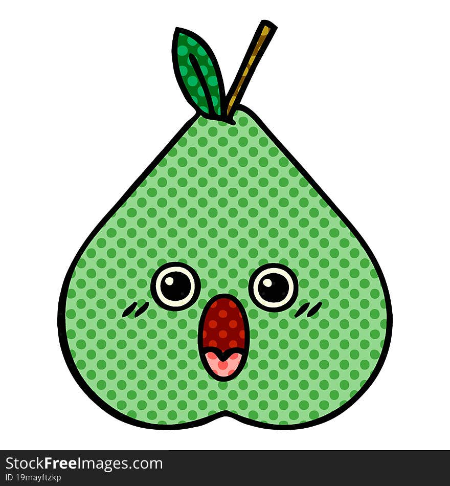 comic book style cartoon of a green pear