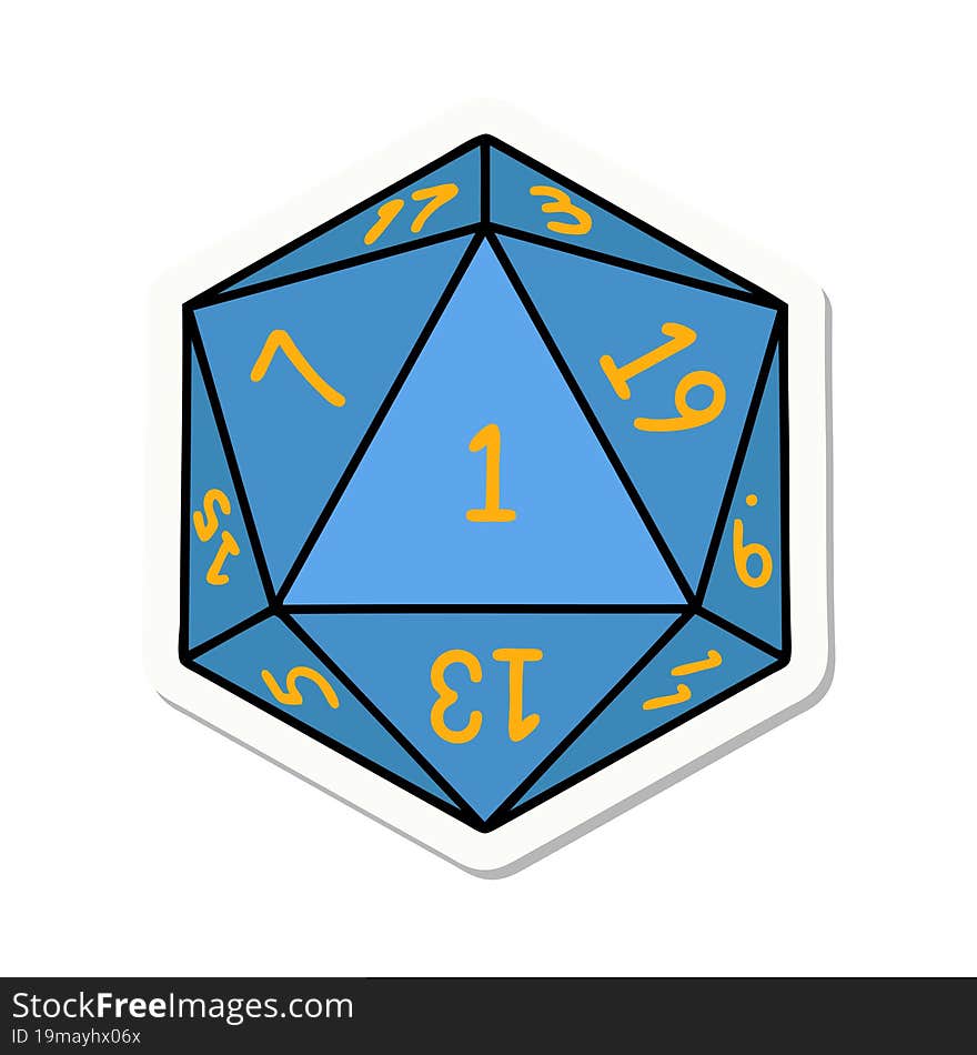 sticker of a natural 1 D20 dice roll. sticker of a natural 1 D20 dice roll