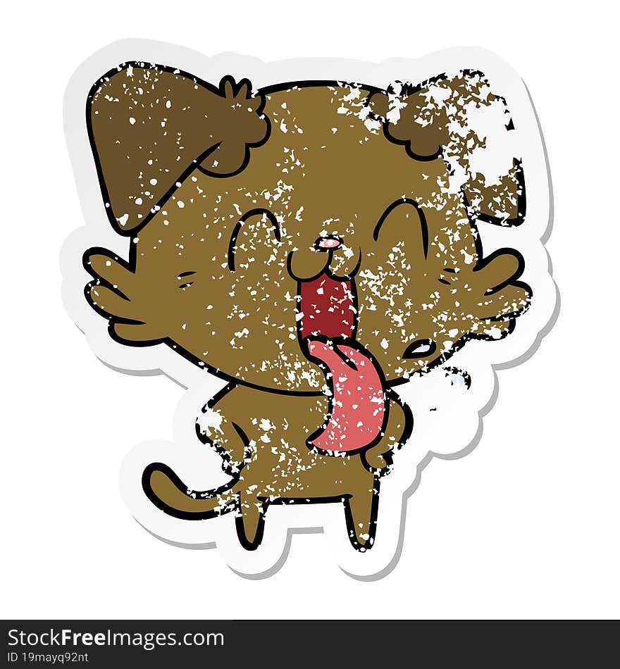 distressed sticker of a cartoon panting dog