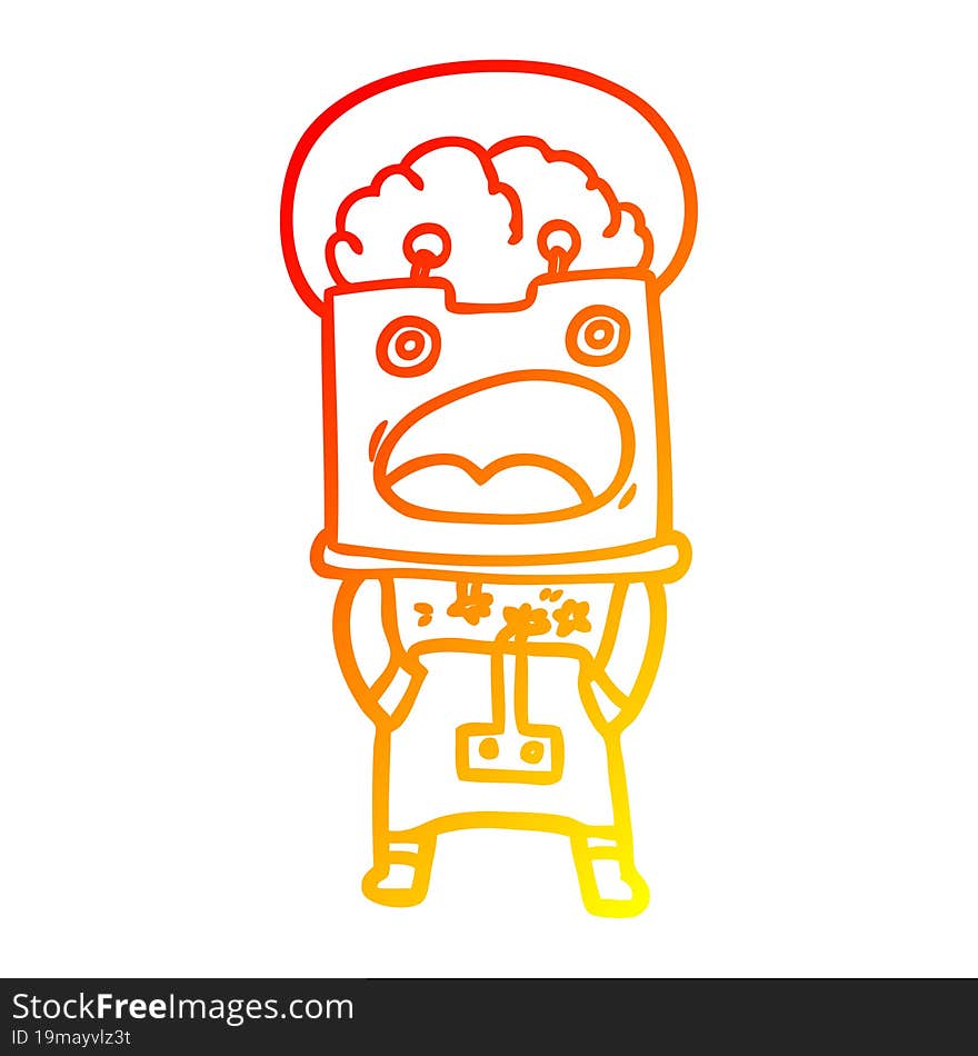 warm gradient line drawing cartoon robot