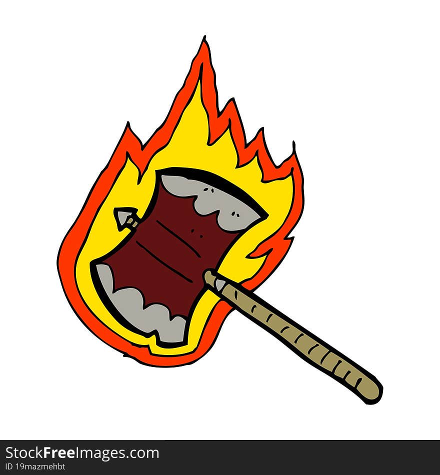 cartoon flaming axe