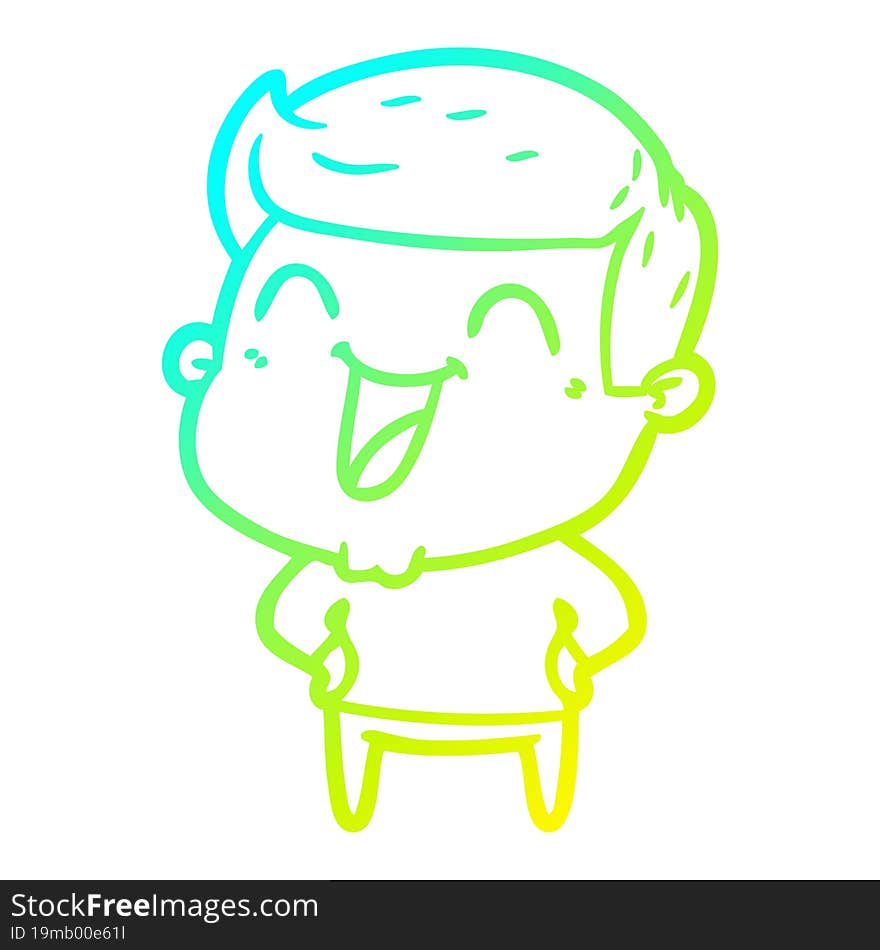 cold gradient line drawing of a cartoon man laughing