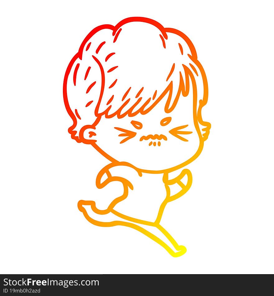 Warm Gradient Line Drawing Cartoon Frustrated Woman