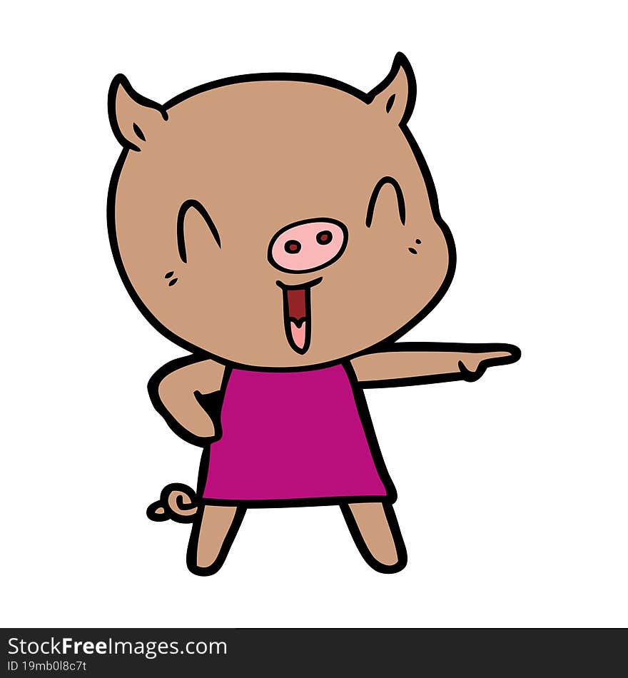 happy cartoon pig in dress. happy cartoon pig in dress