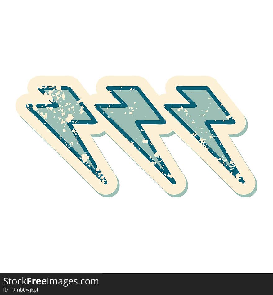 distressed sticker tattoo style icon of lightning  bolts