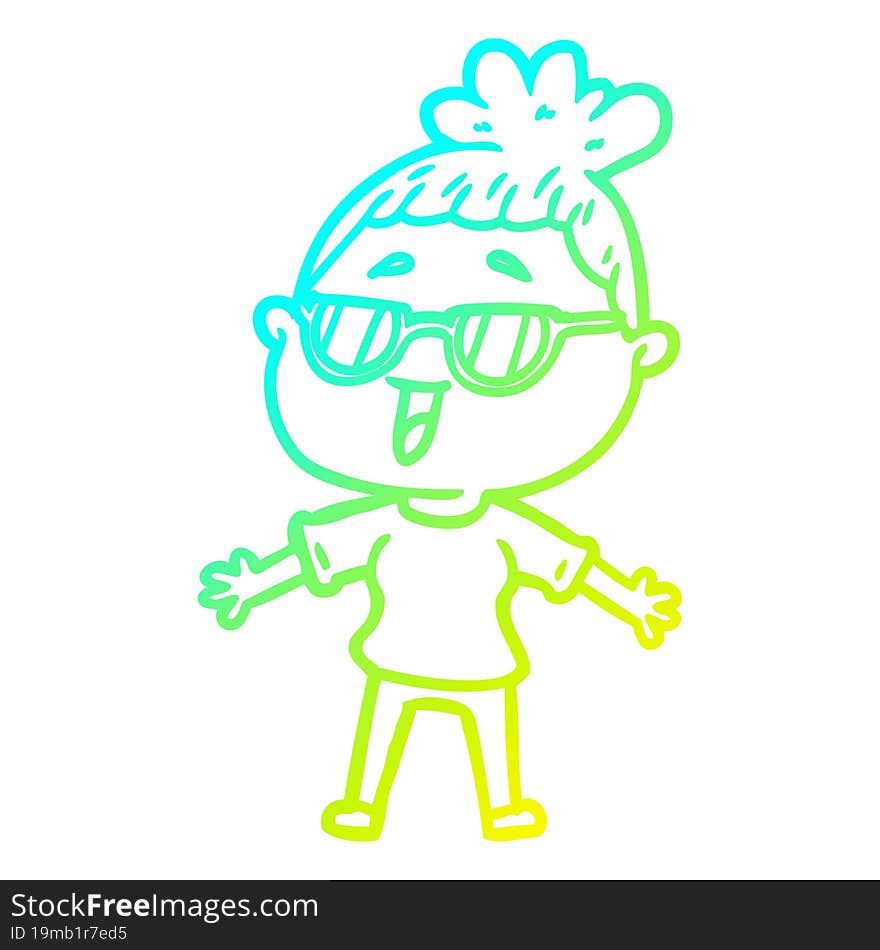 cold gradient line drawing cartoon happy woman wearing spectacles