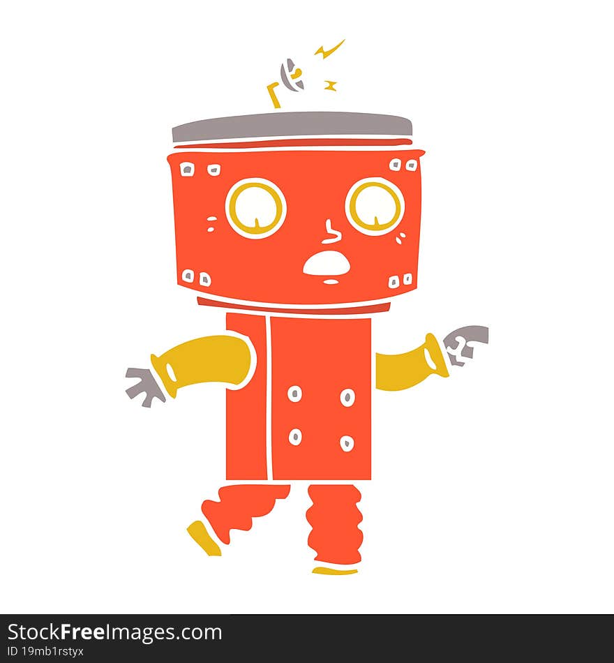 flat color style cartoon robot pointing