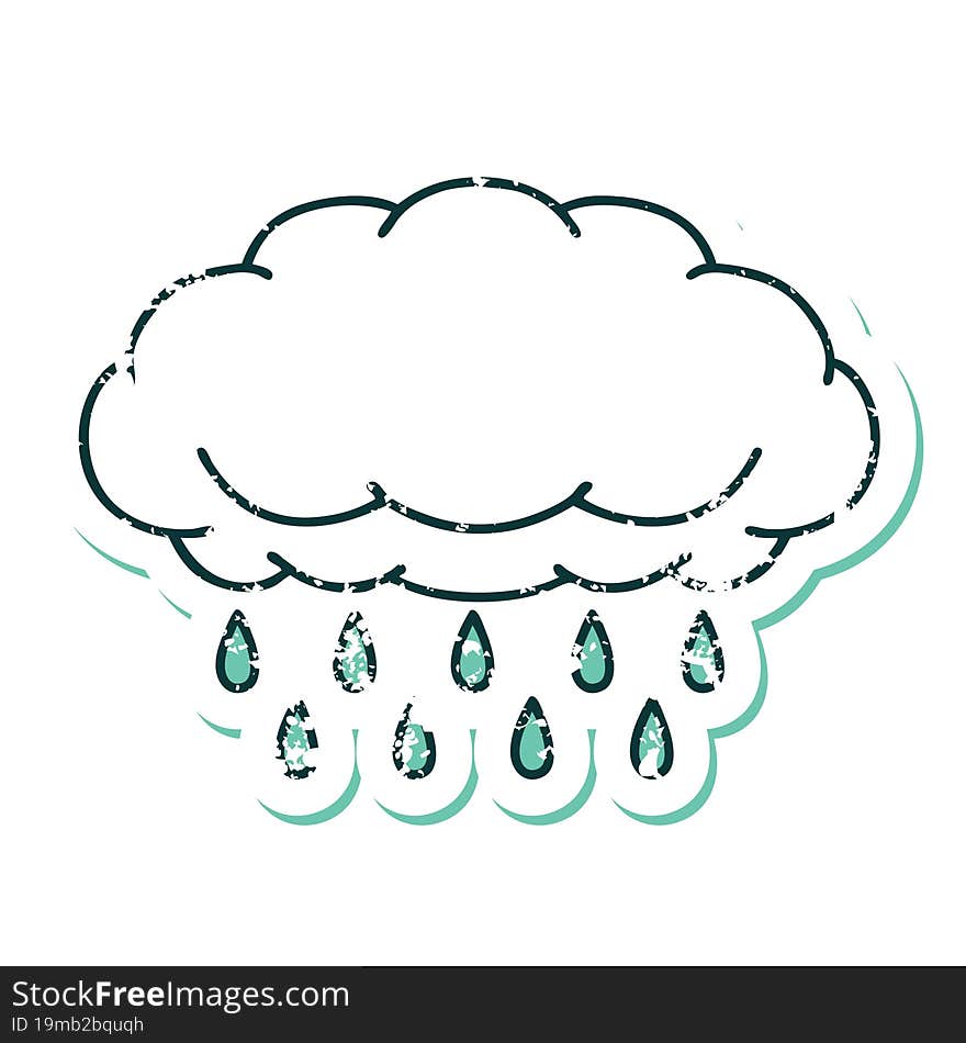 distressed sticker tattoo style icon of a cloud raining