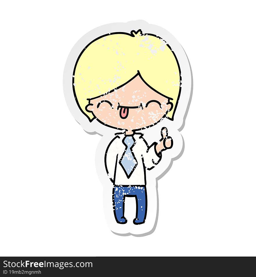 distressed sticker cartoon of boy with thumb up