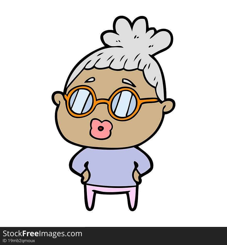 cartoon librarian woman wearing spectacles. cartoon librarian woman wearing spectacles