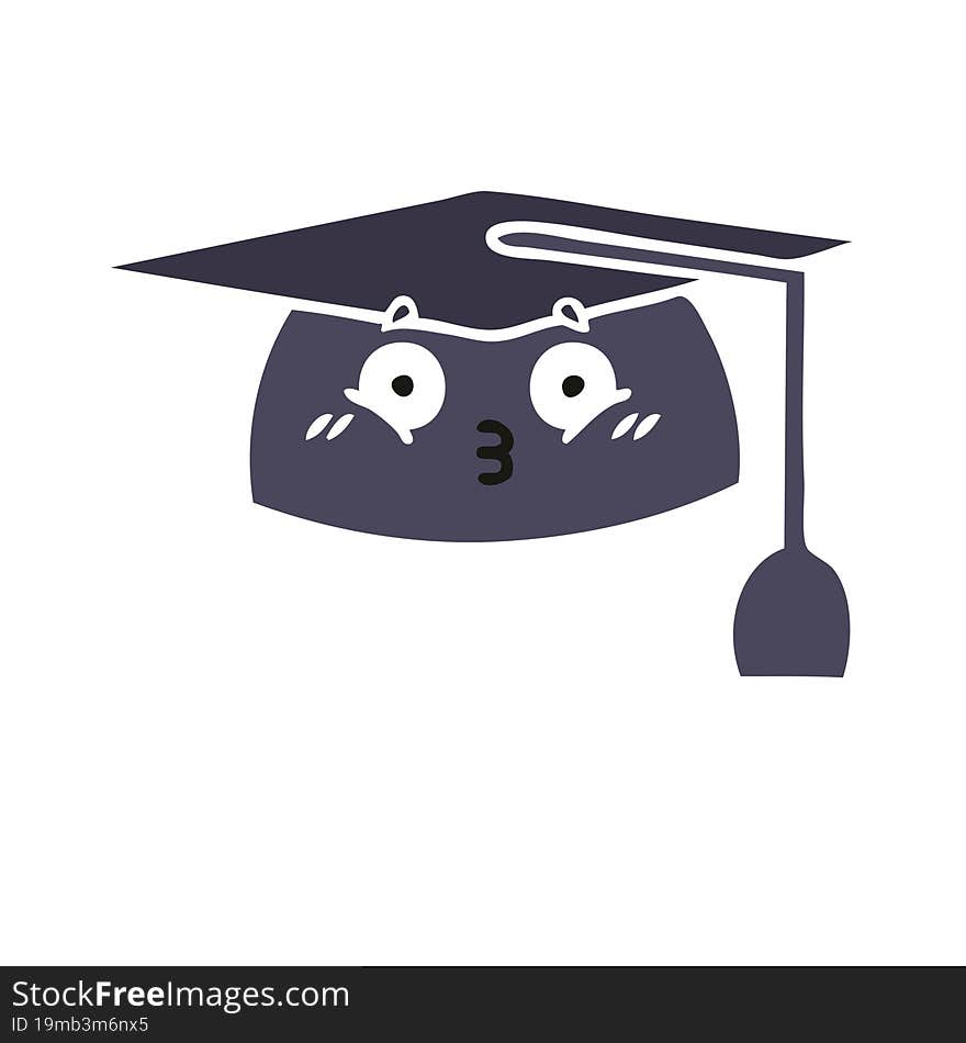 flat color retro cartoon graduation hat