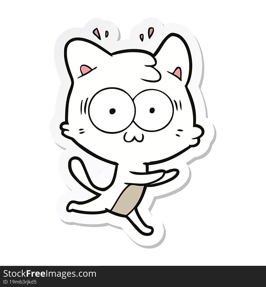 sticker of a cartoon surprised cat running