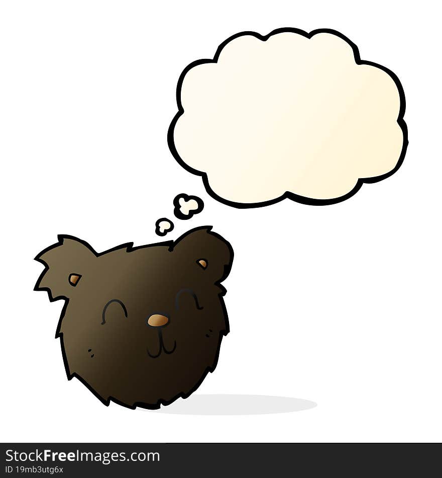 cartoon happy black bear face with thought bubble