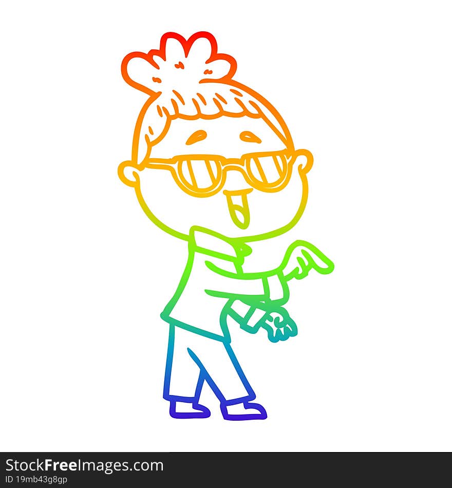 Rainbow Gradient Line Drawing Cartoon Happy Woman Wearing Spectacles