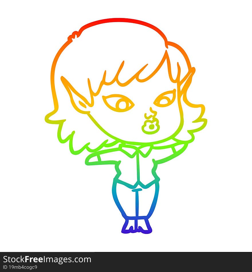 rainbow gradient line drawing pretty cartoon elf girl