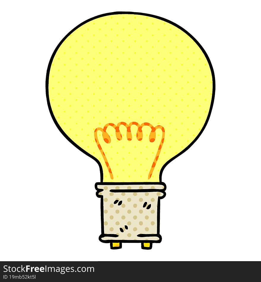 comic book style quirky cartoon light bulb. comic book style quirky cartoon light bulb