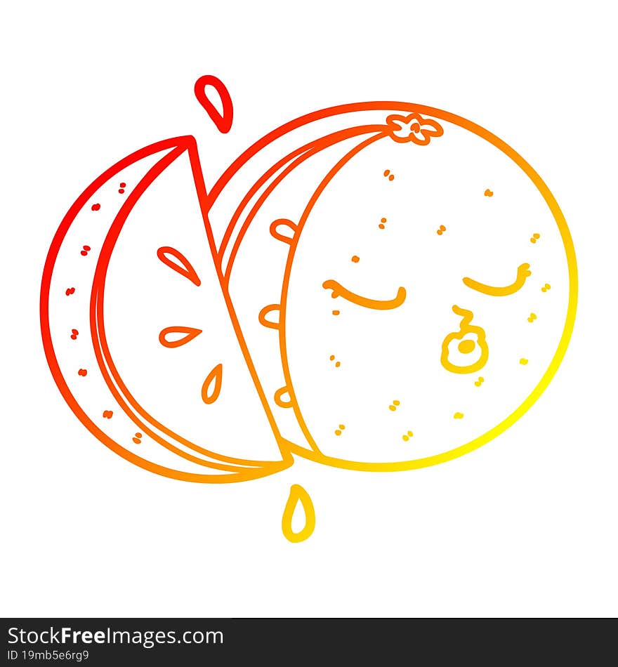 warm gradient line drawing of a cartoon orange