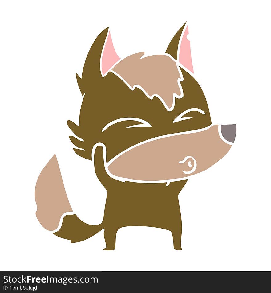 flat color style cartoon wolf whistling