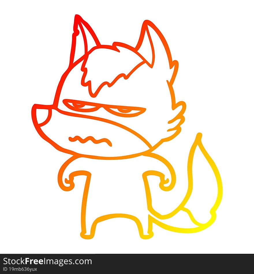 Warm Gradient Line Drawing Cartoon Annoyed Wolf