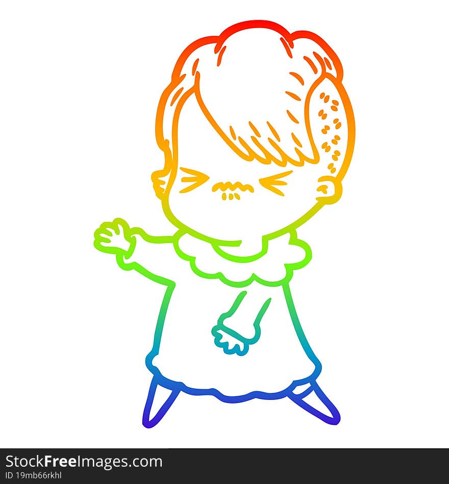 rainbow gradient line drawing cartoon annoyed hipster girl