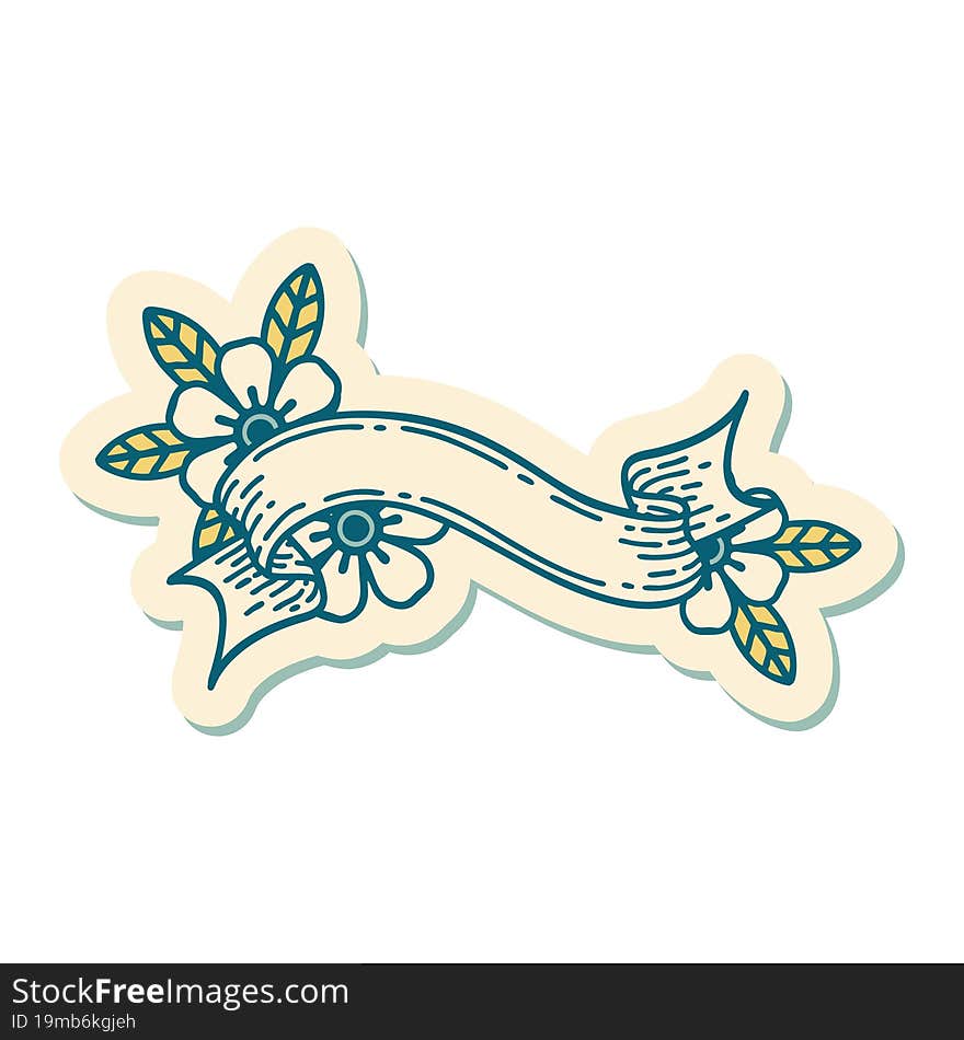 sticker of tattoo in traditional style of a banner and flowers. sticker of tattoo in traditional style of a banner and flowers