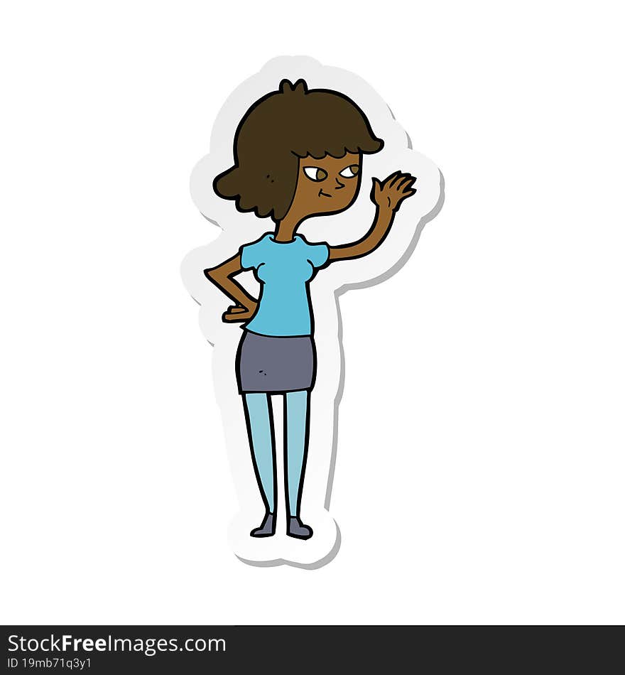 sticker of a cartoon friendly girl waving