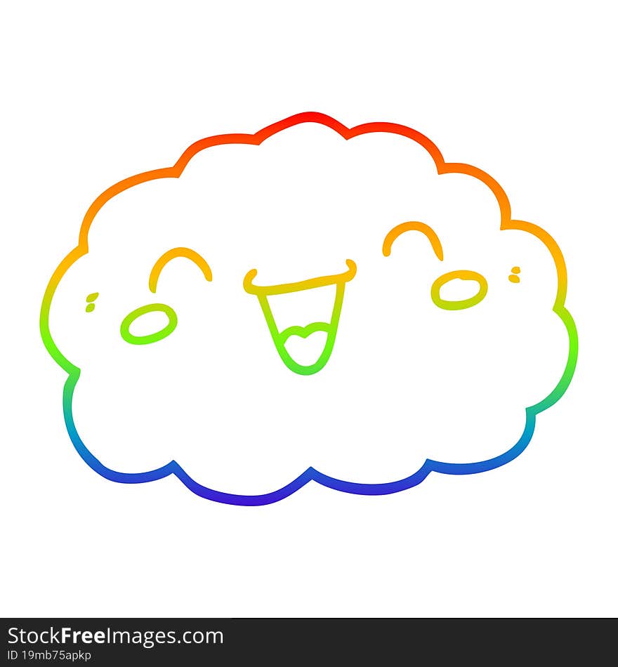 rainbow gradient line drawing happy cartoon cloud