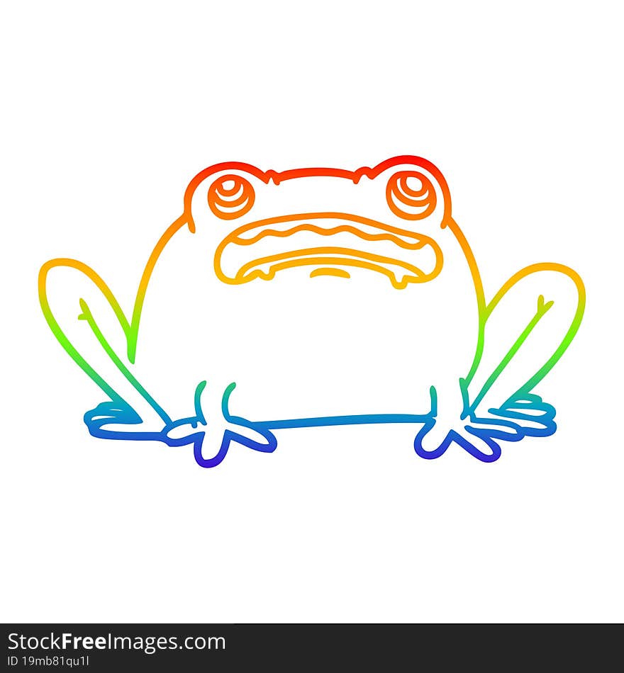 rainbow gradient line drawing of a cartoon frog