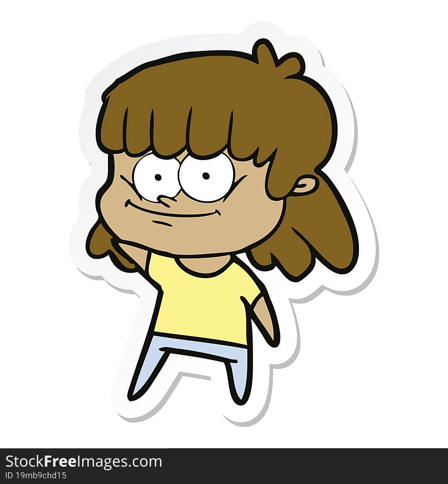 sticker of a cartoon girl smiling