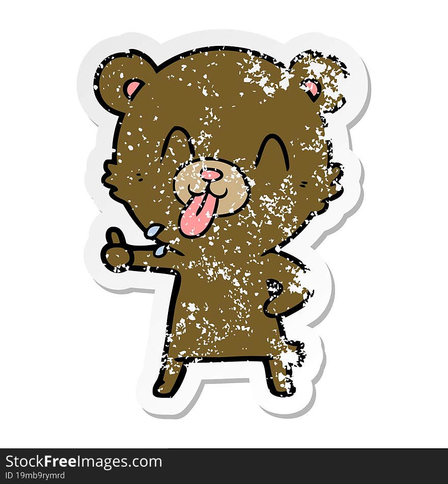 distressed sticker of a rude cartoon bear