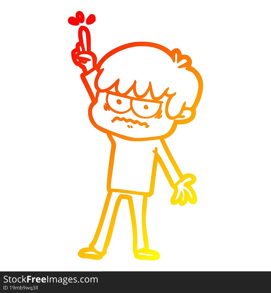 warm gradient line drawing annoyed cartoon boy