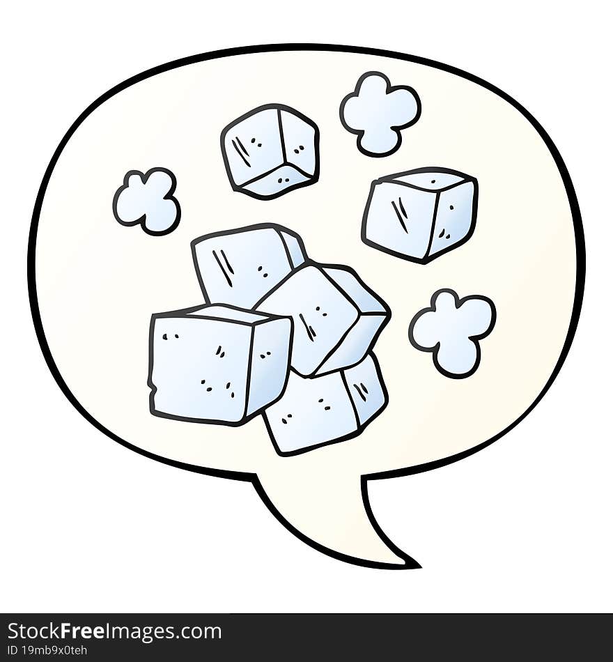 cartoon ice cubes and speech bubble in smooth gradient style