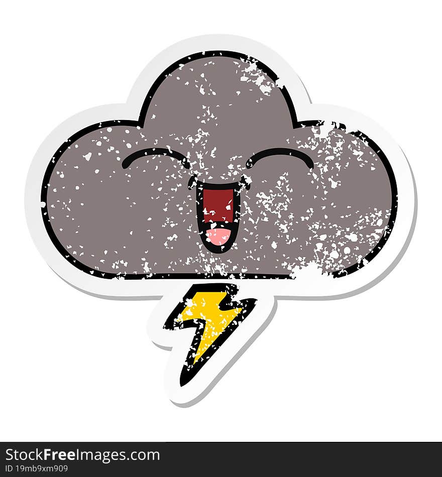 distressed sticker of a cute cartoon storm cloud