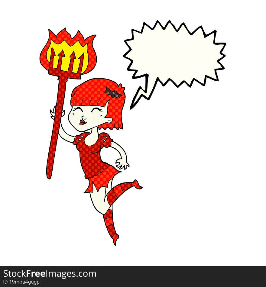 Comic Book Speech Bubble Cartoon Devil Girl