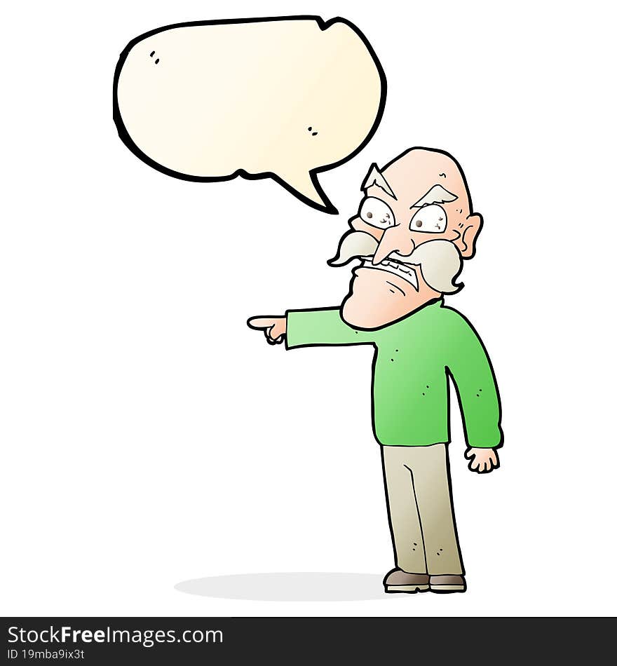 cartoon furious old man with speech bubble