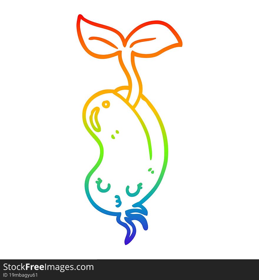 Rainbow Gradient Line Drawing Cartoon Sprouting Bean